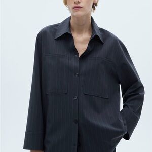 Mango Navy Pinstripe Button-Down Oversized Shirt